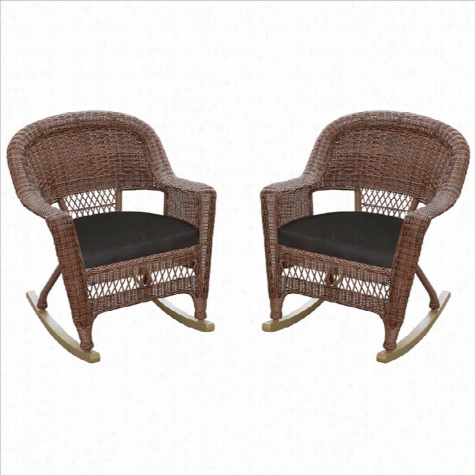 Jeco Wicker  Chair In Honey With Black Cushion (set Of 4)