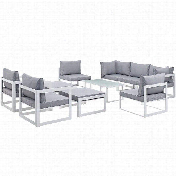 Modway Fortuna 10 Piece Outdoor Sofa Set In White A Nd Gray