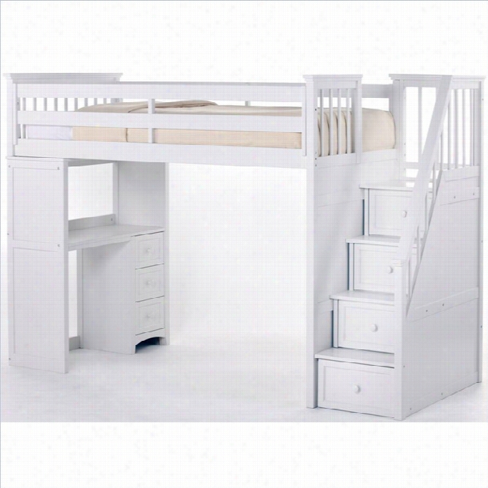 Ne Kids School Housd Stair Loft Bed Iin White