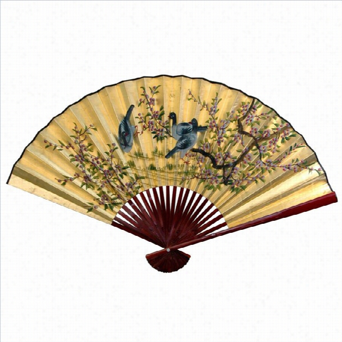 Oriental Movables Brids Adn Fpowers Fan In Gold-12 Inches