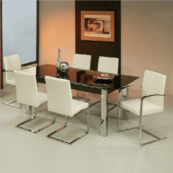 Pastel Furniture Monaco Black Glass 7 Piece Dining Set In Black And Whte