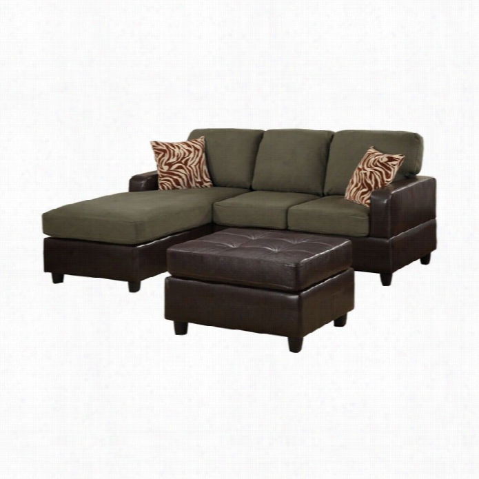 Poundex Bobkona Manhattan Sectional And Leatther Ottoman In Sgae