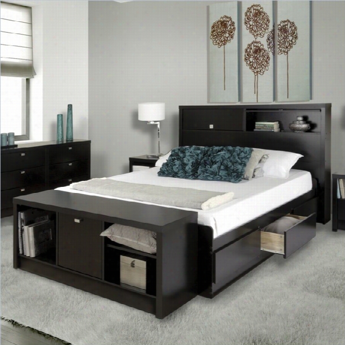 Prepac Series 9 Designer Bed And Bench In Black