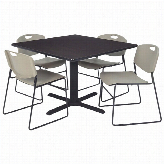 Regency Square Table With 4 Zeng Stack Chairs In Mocha Walnut And Grey-30