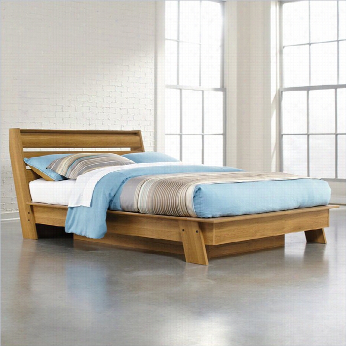 Sauder Soft Modern Queen Platform Bed In Pale Oak