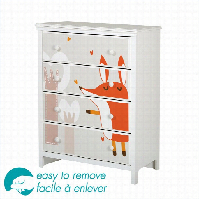 South Shore Cotton Candy 4 Drawer Fox Decal Chest In W Hite