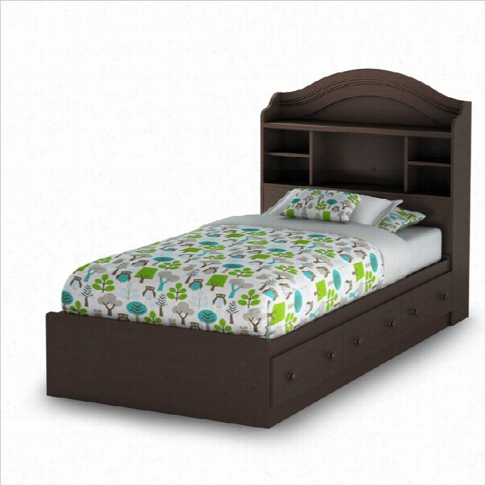 South Shroe Summer Breeze Twin Bokocase Storage Bed Set In Chocolate Finish