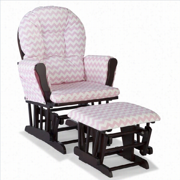 Stork Craft Hoop Custom Glider And Ottoman In Espresso And Pink