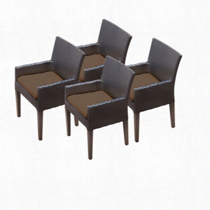 Tkc Napa Wicker Ptaio Arm Dining Chairs In Cocoa (set Of 4)