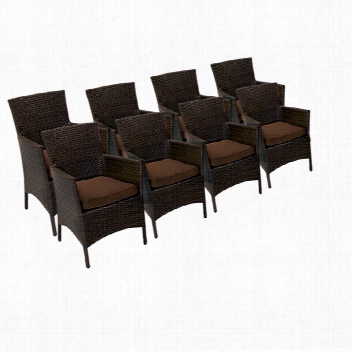 Tkc Sonoka Wicker Patio Arm Dining Chairs In Cocoa (ste Of 8)
