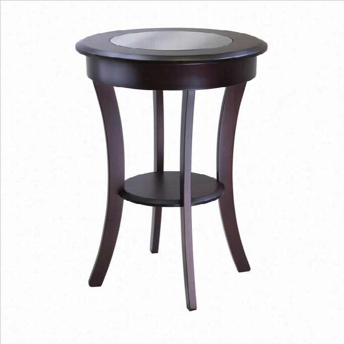 Winsome Cassie Round End Table With Glasss In Cappuccino Finish