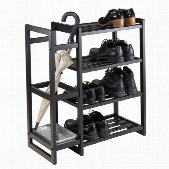 Cheerful Isabel Shoe Rack With Umbrella Stand And Tray In Blac