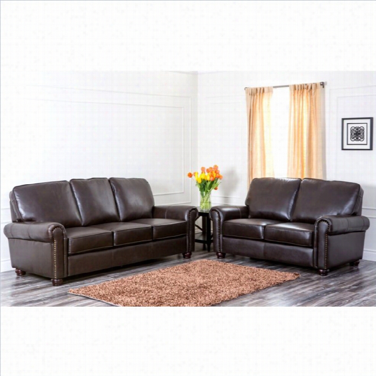 Abbyson Livig London 2 Piece Leather Sofa Set In Dark Truffle