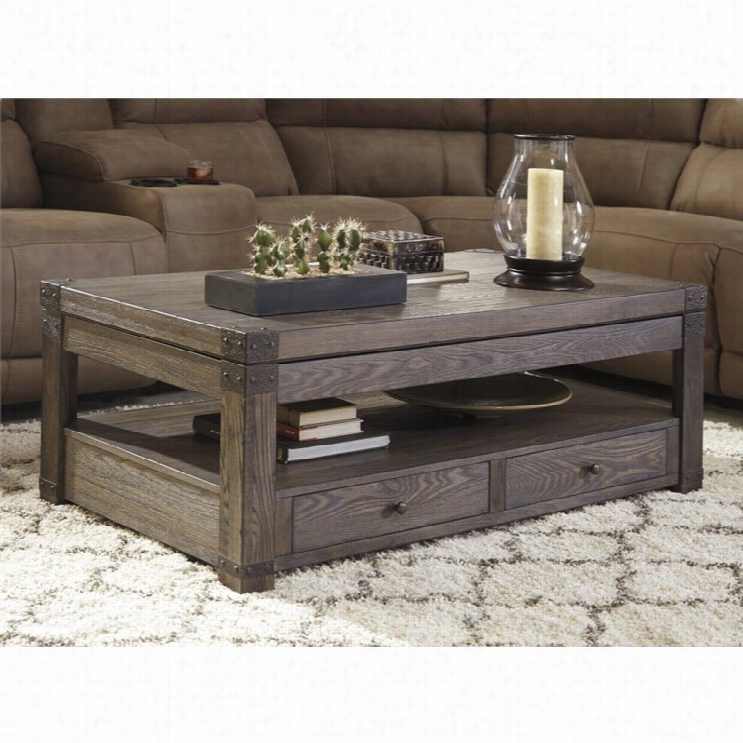 Ashley Burladen Rectangular Lift Top Coffee Table In Grayish Brown