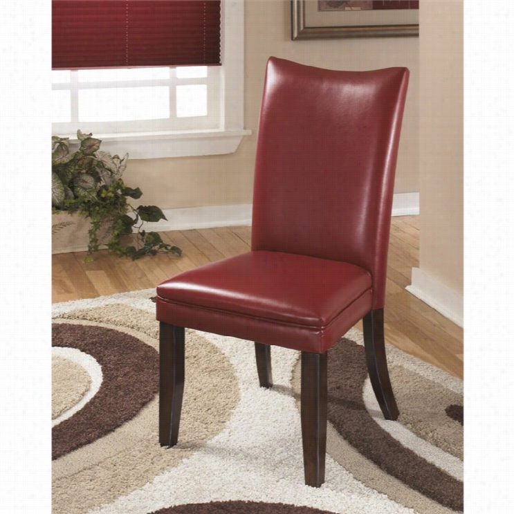 Ashley Charrell Faux Leather Dining Side Chair In Red