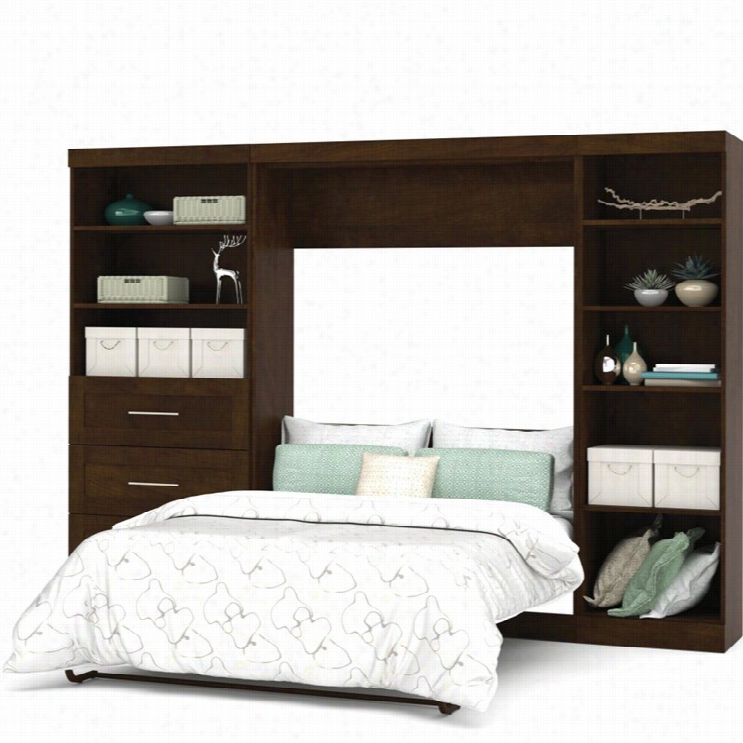 Bestar Pur 120 Full  Wall Bed With 2 Piece 3 Drawer Storage Unit In Chocolate