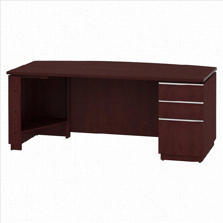 Bush Bbf Milano2 72w Rh Single Pedestal Bow Front Desk In Harvest Cherry