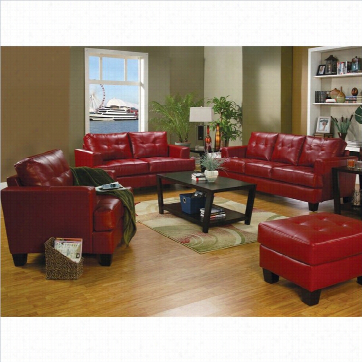 Coster Samuel Modern 3 Piece Tufted Leather Sof Aset In Red