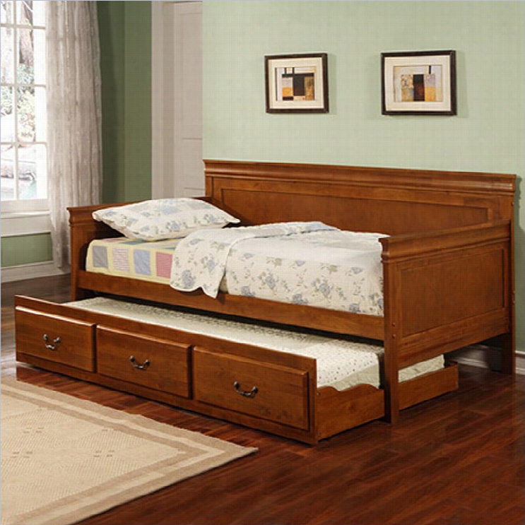 Coaster Twin Daybed With Trundle In Oak Finish