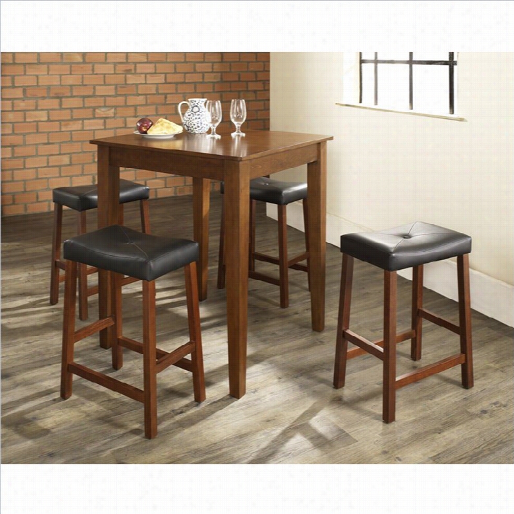 Crosley Furniture5 Part Pub Dining Set With Tapered Leg And Upholstered Saddle Stools In Classi C Cherry Finish