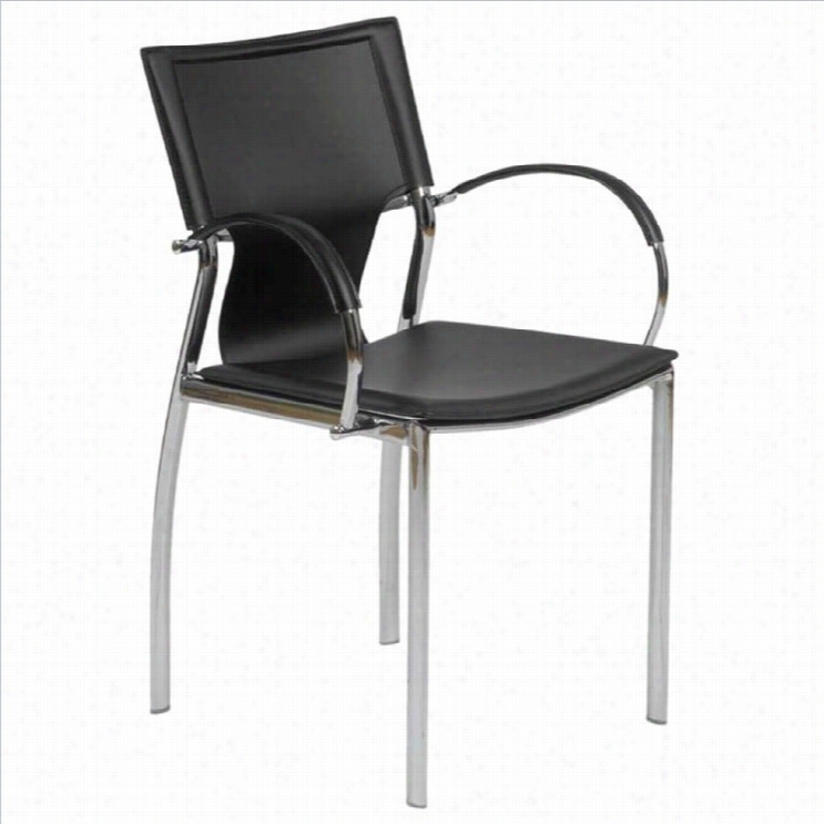 Eurostyle Vinnie Arm Dining Chair In Black Leatehr/chrome