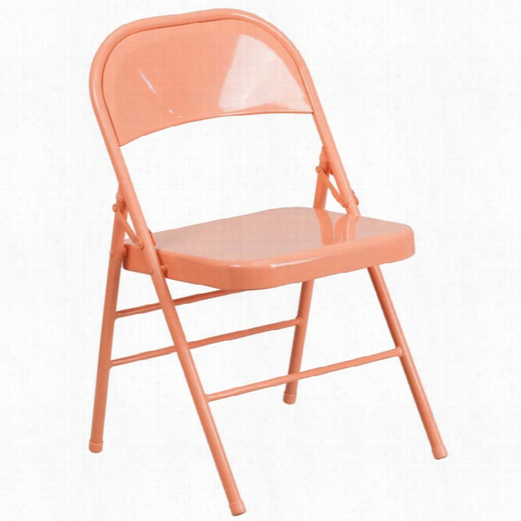 Flash Furniture Herccules Colorburst Metal Folding Chair In Coral