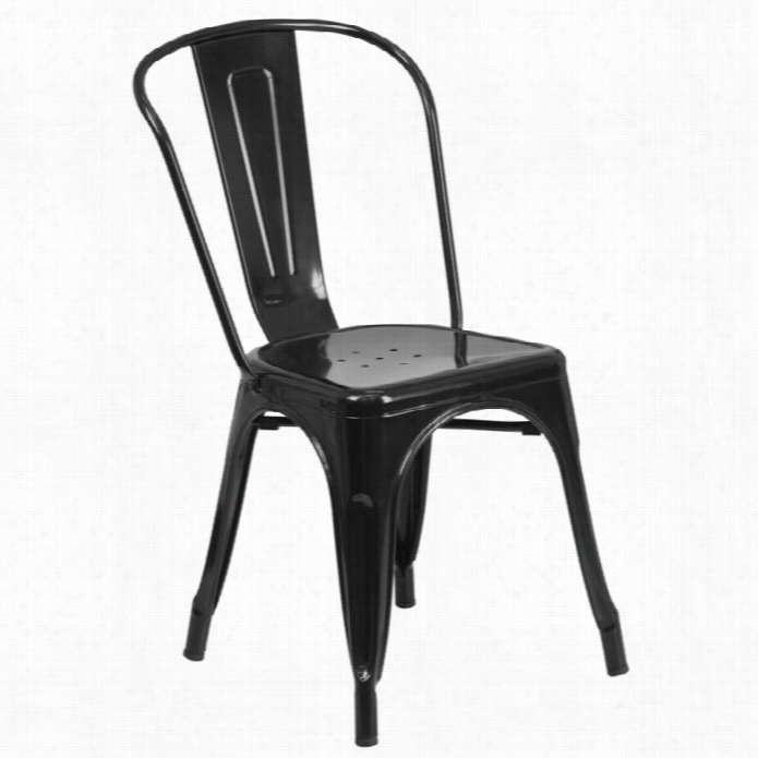 Flash Furniture Metal Stackable Dining Chair In Black