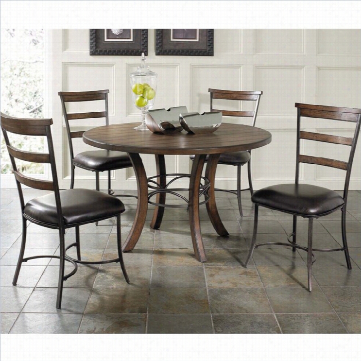 Hillsdale Caameron 5 Piece Round Wood Dining Set W/ Ladder Back Chairs