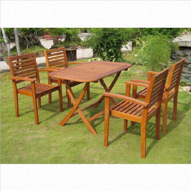 International Caravan Seva 5 Piece Wood Patio Dining  Set In Naatural