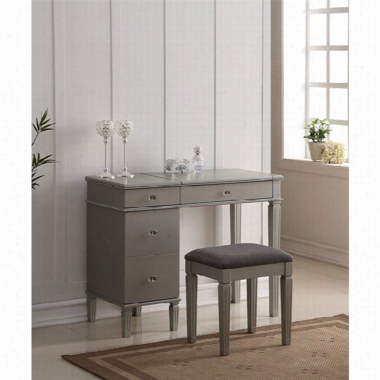 Linon Alexandria Bedroom Vanity Set In Silver