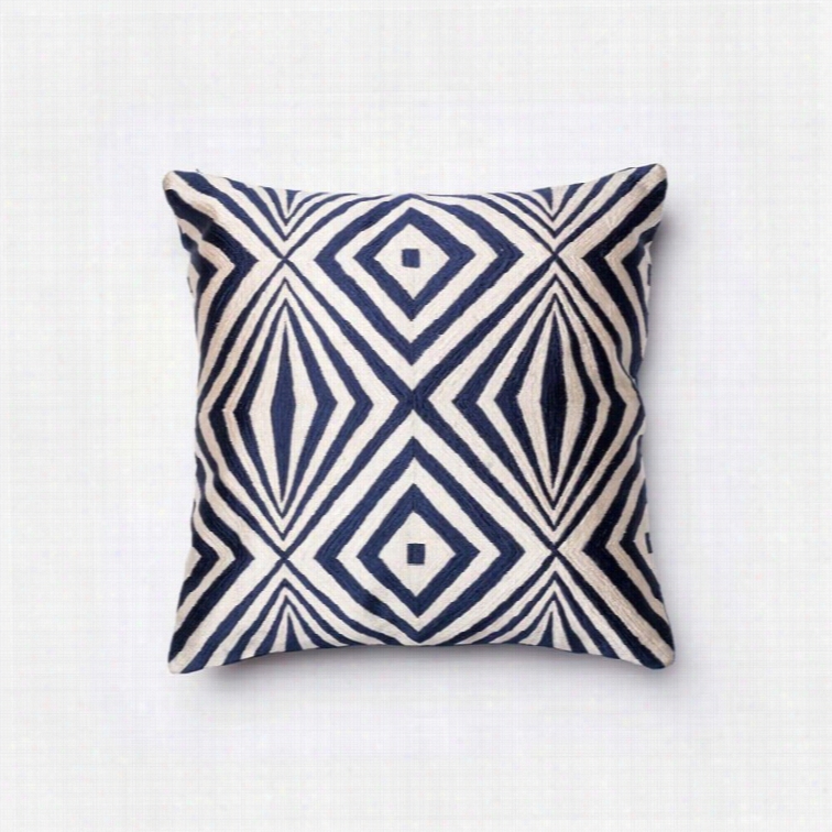 Loloi 1'6 X 1'6 Cottton Poyl Pillow In Navy And Ivory