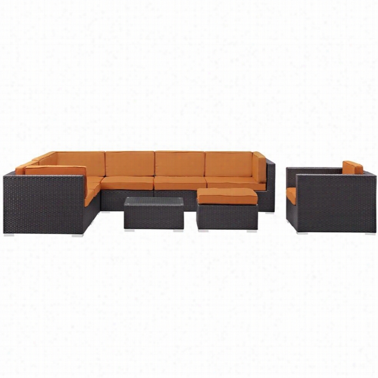 Mdway Convene 9 Piee Outdor Sofa Set In Espresso  And Orange