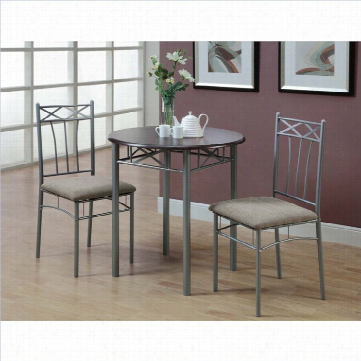 Monarch Metal 3 Piece Bistro Set In Cappuccino And Silver