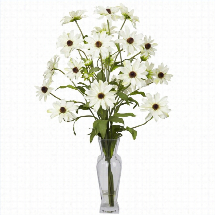 Nearly Natural Cosmos With Vase Sil Fk Lower Arrangement In White