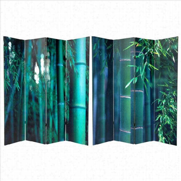 Oriental Double Sided 4 Panel Bamboo Tree Canvas Room Divider Ih Green