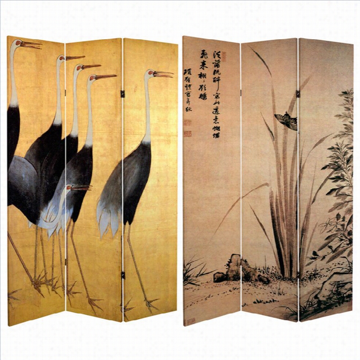 Oriental Furniture 6' Tall Cranes Room Divider In Multicolor