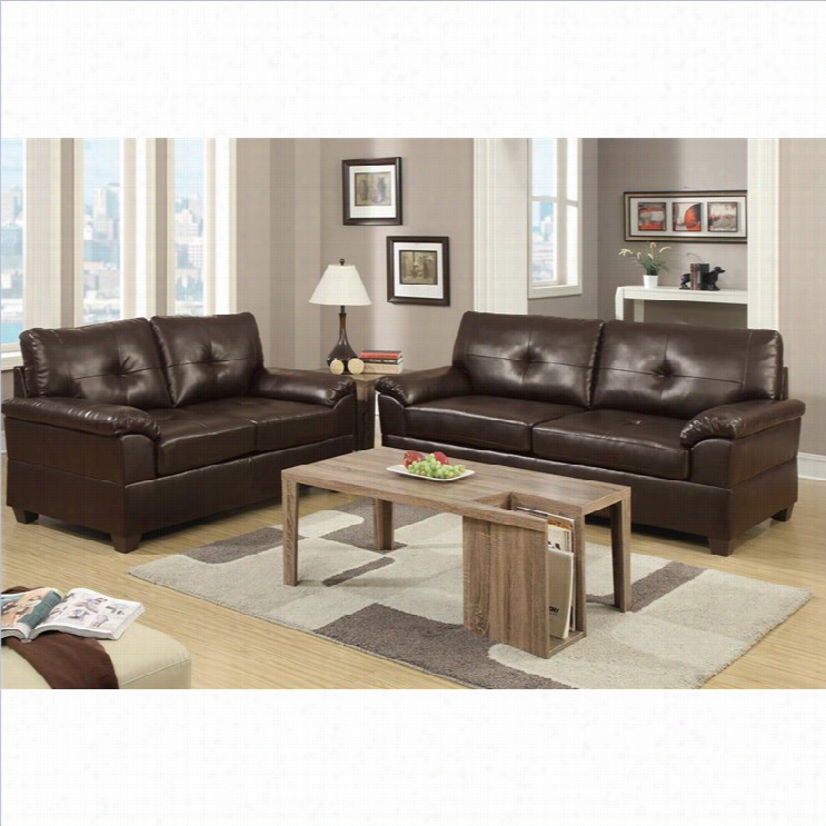 Poundex Bobkona Pacifica Sofa And Loveseat Set In Espresso