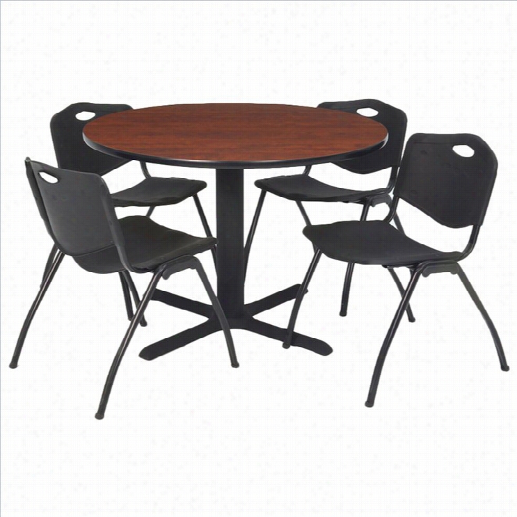 Regency Round Table With 4 M Stack Chairs I N Cherry And Black-30 Inch
