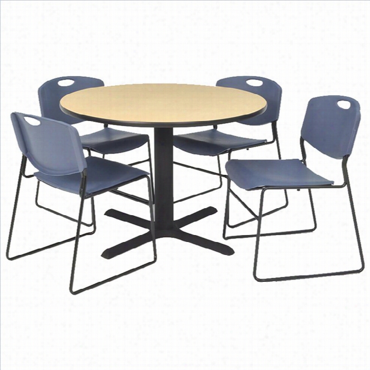 Regency  Full Table With 4 Zeng Stack Chairs In Beige And Blue-30 Inch