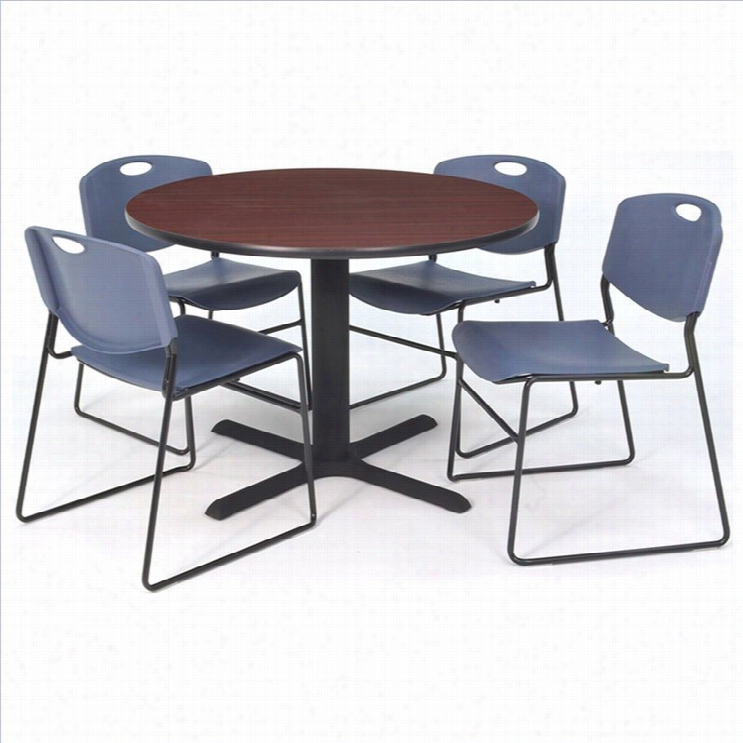 Regency Round Table With 4 Zeng Stack Chairs In Mahogany And Blue-30