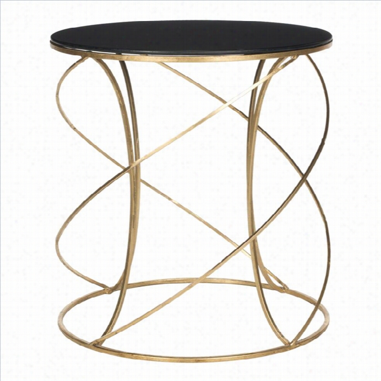 Safavieh Cagney Iron And Glass Accent Table In Gold And Bkack