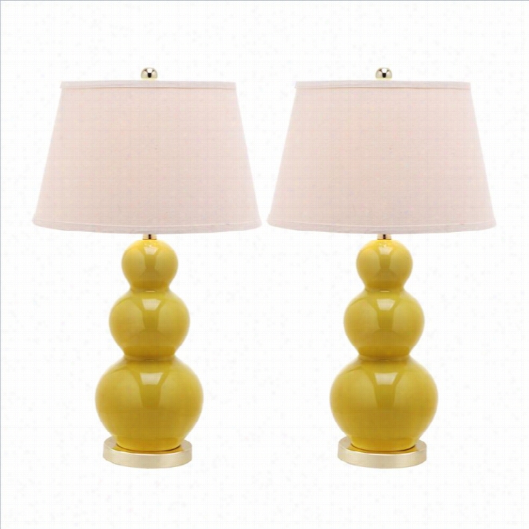 Safavieh Pamela Triple Gourd Ceramic Lamp In Mustard Gold (set O 2)