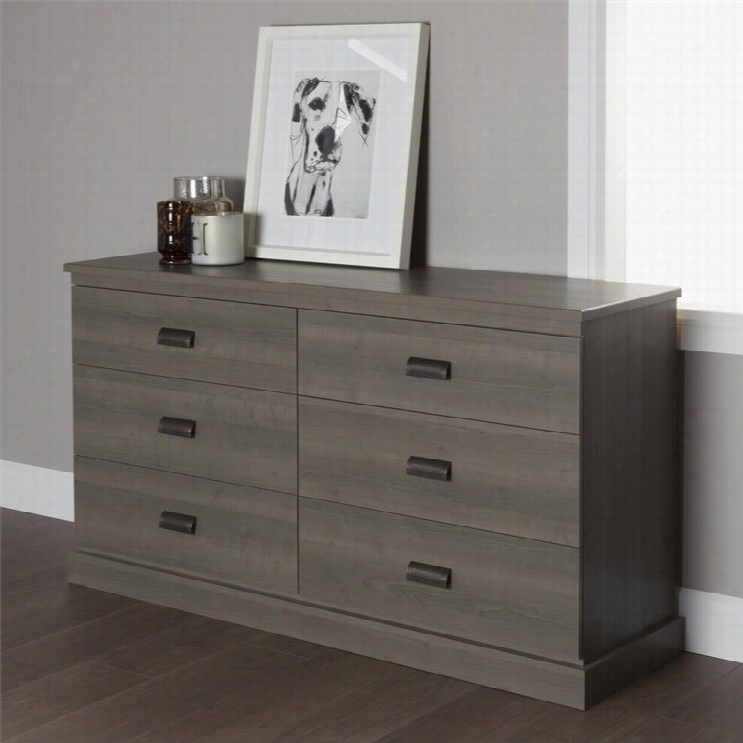 South Shore Gloria 6 Drawer Double Dresser In Gray Mapple