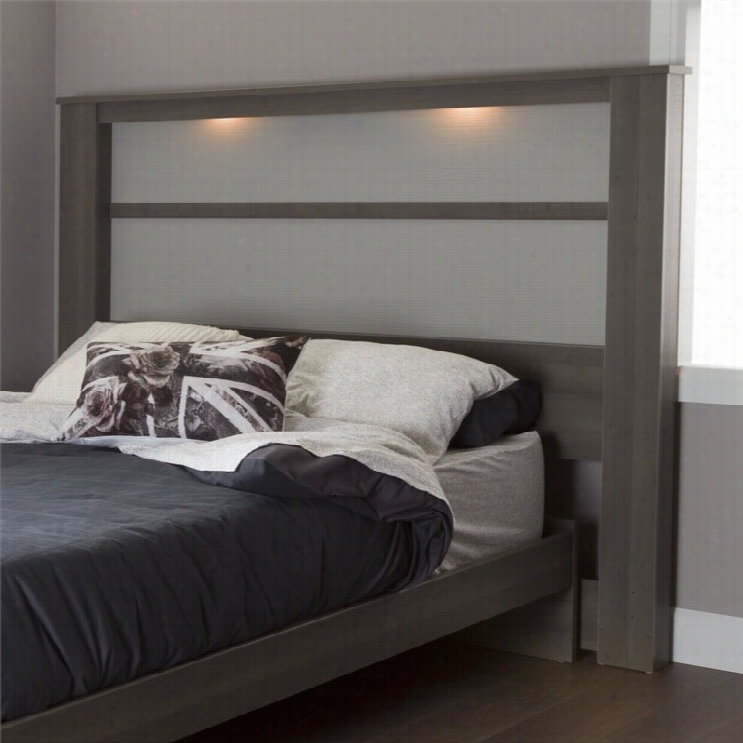 South Shore Gloria King Headboard With Lights In Gray Maple