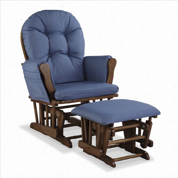 Stork Craft Hoop Form Glider And Ottoman In Dove Brown Aand Denim