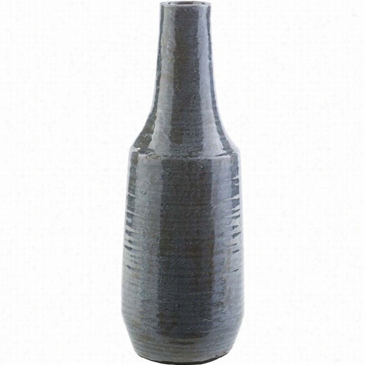 Surya Farina 17.3 X 6.9 Ceramic Vase In Glossy Navy