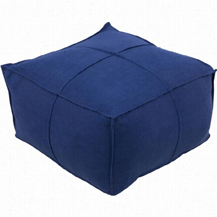 Surya Solid Linen Cube Pouf Ottoman In Navy