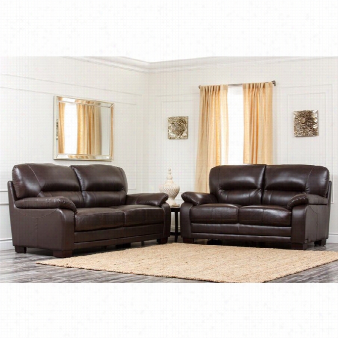 Abbyson Living Brenteena 2 Piece Leathed Sofa Set In Dark Truffle