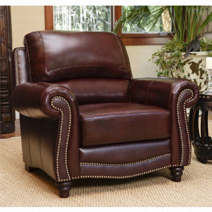 Abbyson Living Terbella Leather Accnt Chair In Gloomy Burgundy