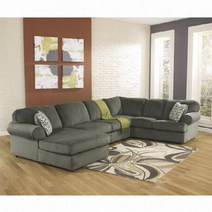 Ashley Jessa Place 3 Piece Microfiber Left Chaise Sectional In Pewter